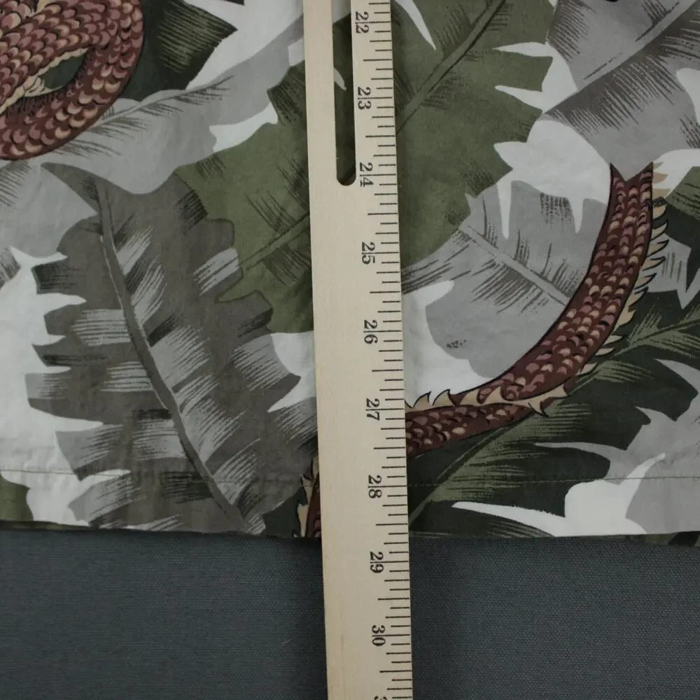 Bullhead Vintage Hawaiian Shirt Mens L Green Brown Cotton Short Sleeve Dragons - Picture 6 of 6